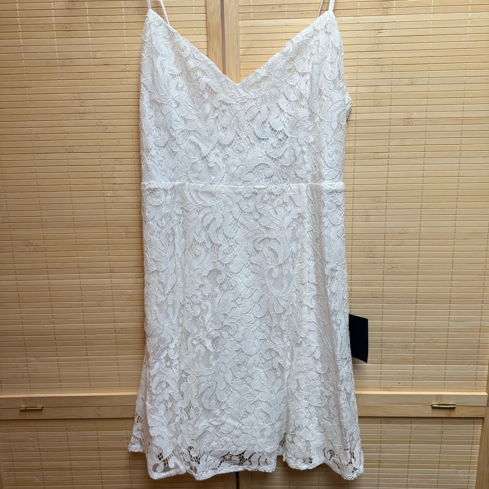 🤍 Lulu's White Lace Skater Mini Dress NWT